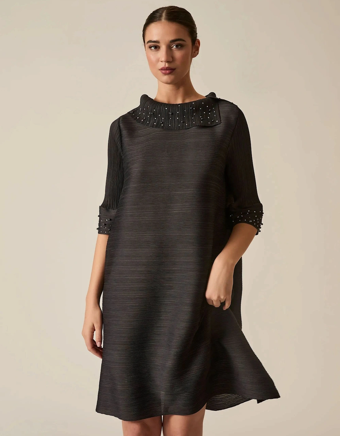 Charcoal Embellished Pleat Dress