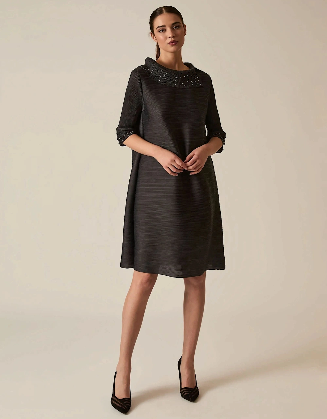 Charcoal Embellished Pleat Dress