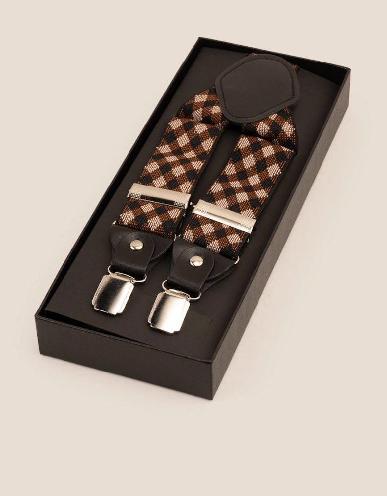 Brown Chequered Clip On Braces