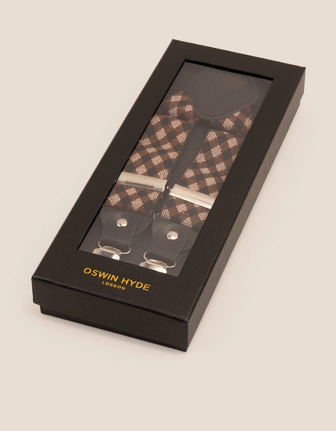 Brown Chequered Clip On Braces