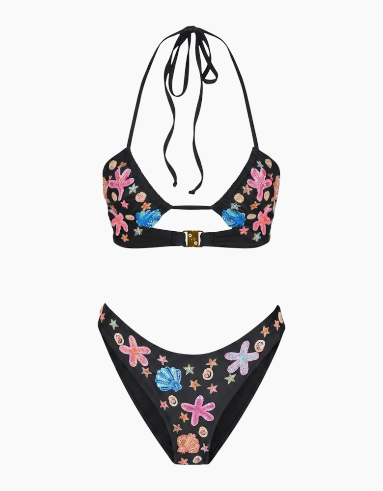 Marissa Hand Embroidered Luxe Bikini Bottom Black in Stock