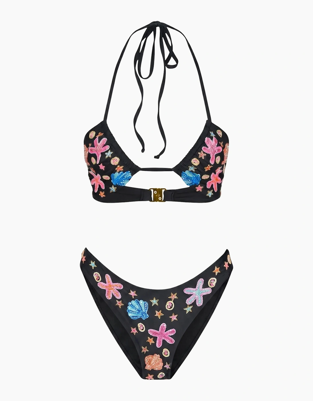 Marissa Hand Embroidered Luxe Bikini Bottom Black in Stock