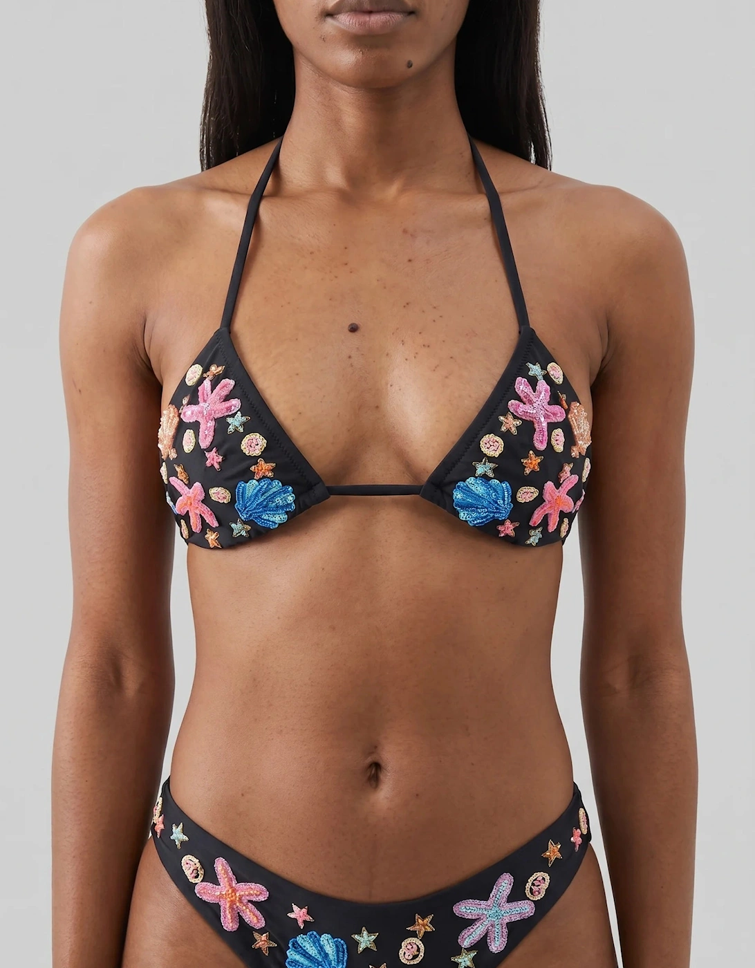 Marissa Hand Embroidered Luxe Bikini Bottom Black in Stock