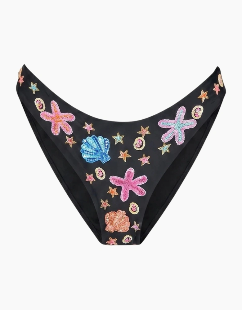 Marissa Hand Embroidered Luxe Bikini Bottom Black in Stock