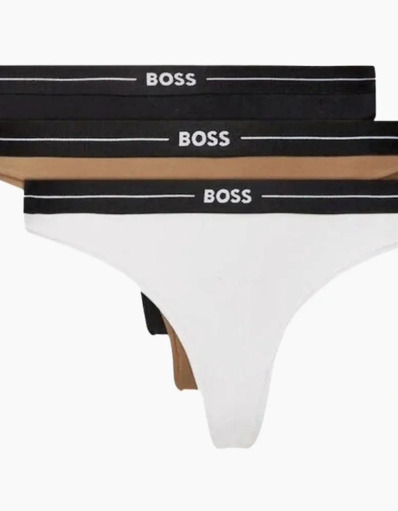 3-Pack Power Logo Waistband Thongs, Black/White/Pink