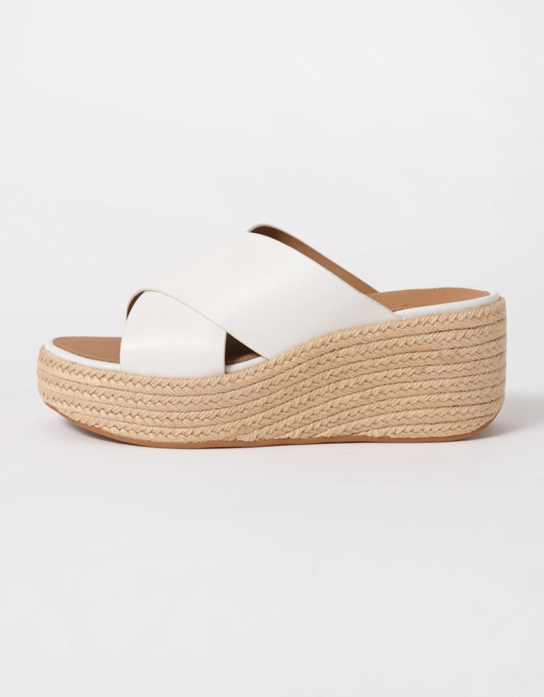 FitFlop Womens PLATFFORMS Espadrille Leather Wedge Cross Slides - Urban White 194