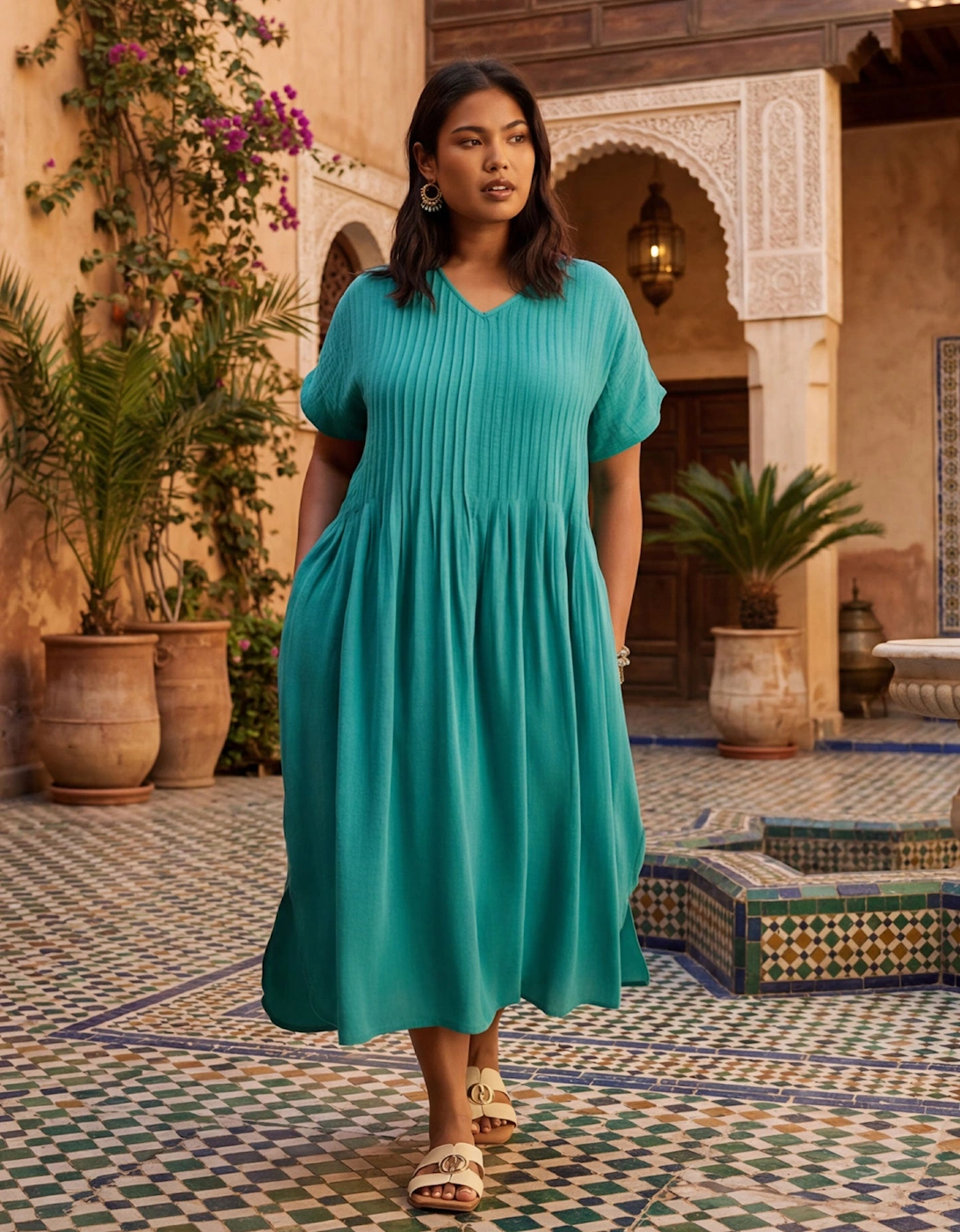 Petite Teal Pleated Midi Dress, 7 of 6