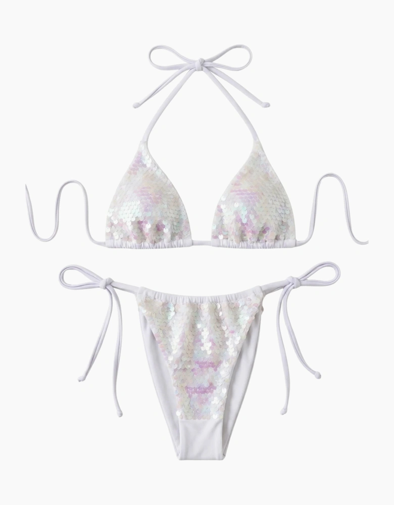 Sienna Sequin Embroidery Bikini Top - White