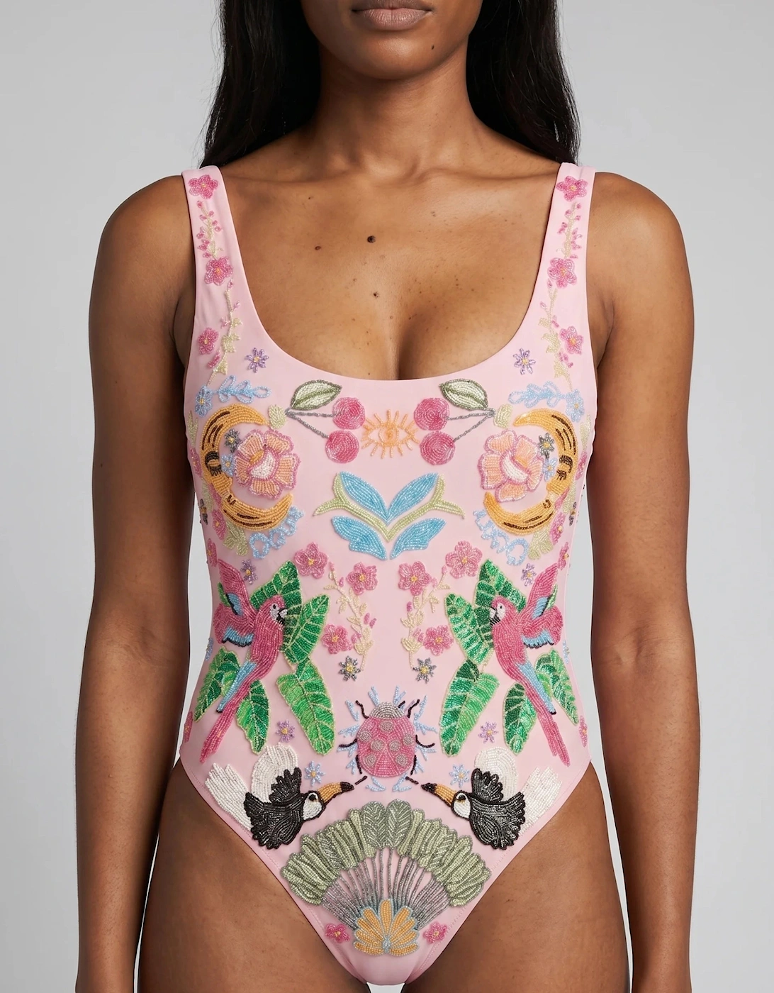 Rainforest Hand Beaded Swimsuit Pink