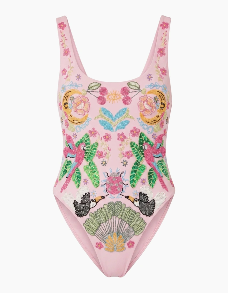 Rainforest Hand Beaded Swimsuit Pink