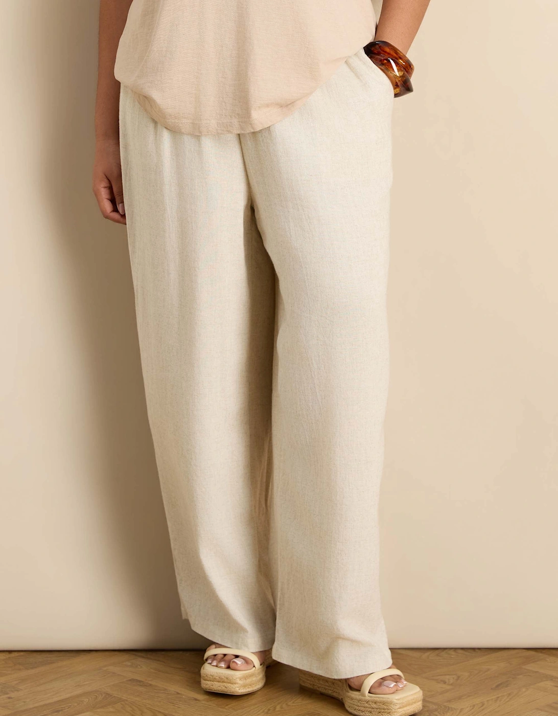 Petite Oatmeal Linen Blend Drawstring Trousers, 6 of 5