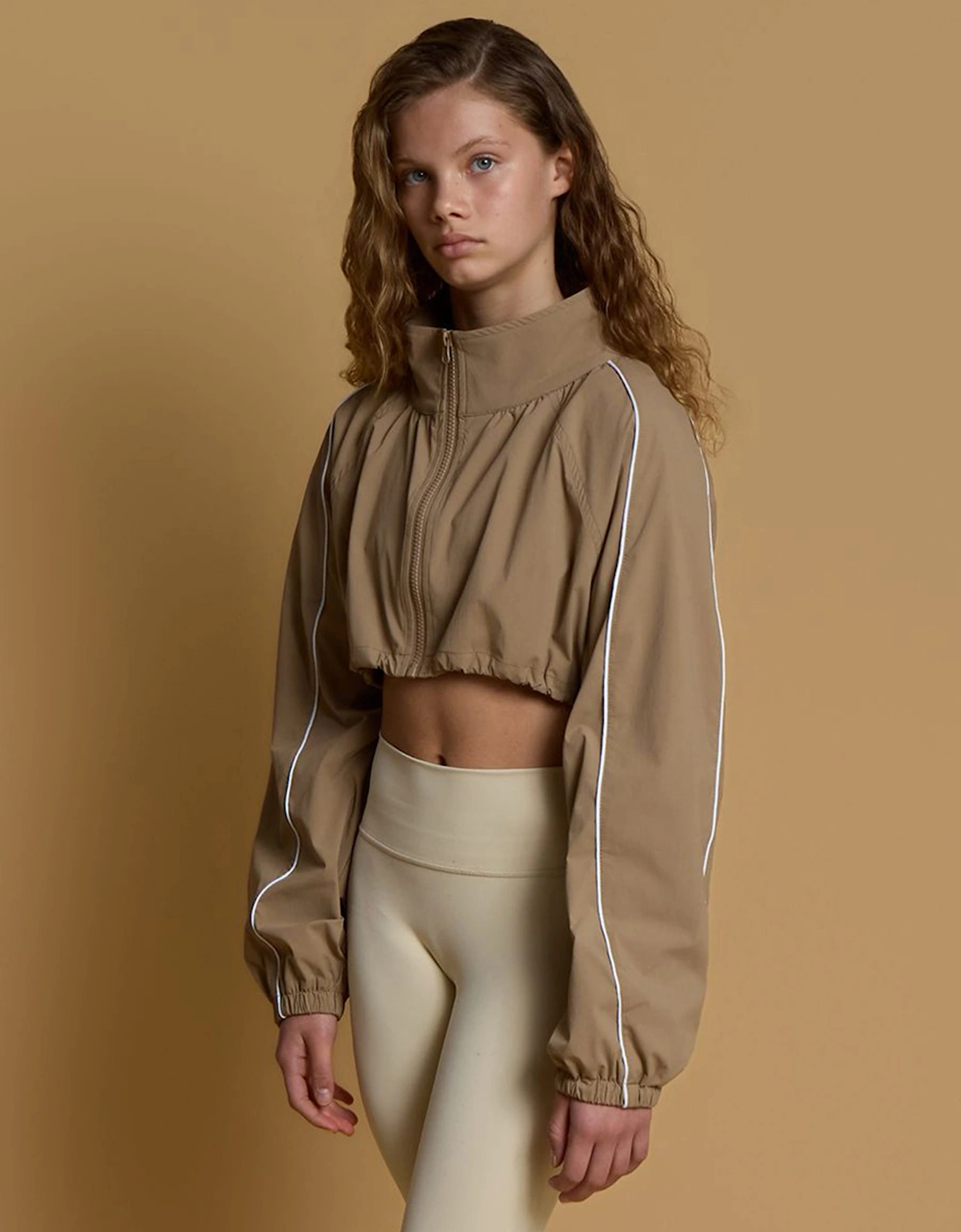 Blanca Sport Girls Cropped Windbreaker with Piping in Brown