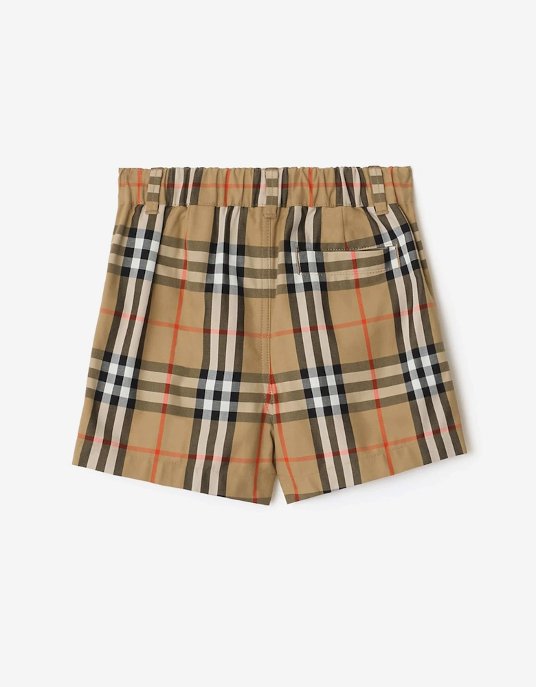 Burberry Baby Boys Mini Oscar Check Cotton Shorts in Beige