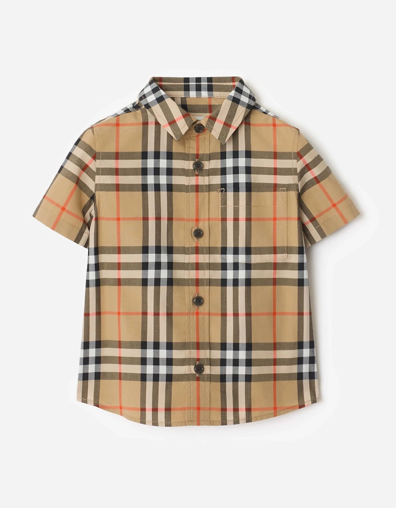Burberry Baby Boys Mini Owen Short Sleeve Check Shirt in Beige
