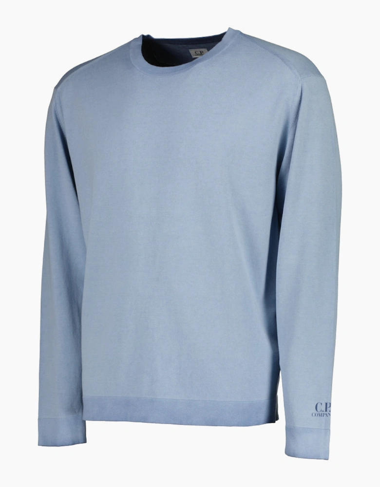 Cotton Crepe Crewneck Cuff Logo Knit