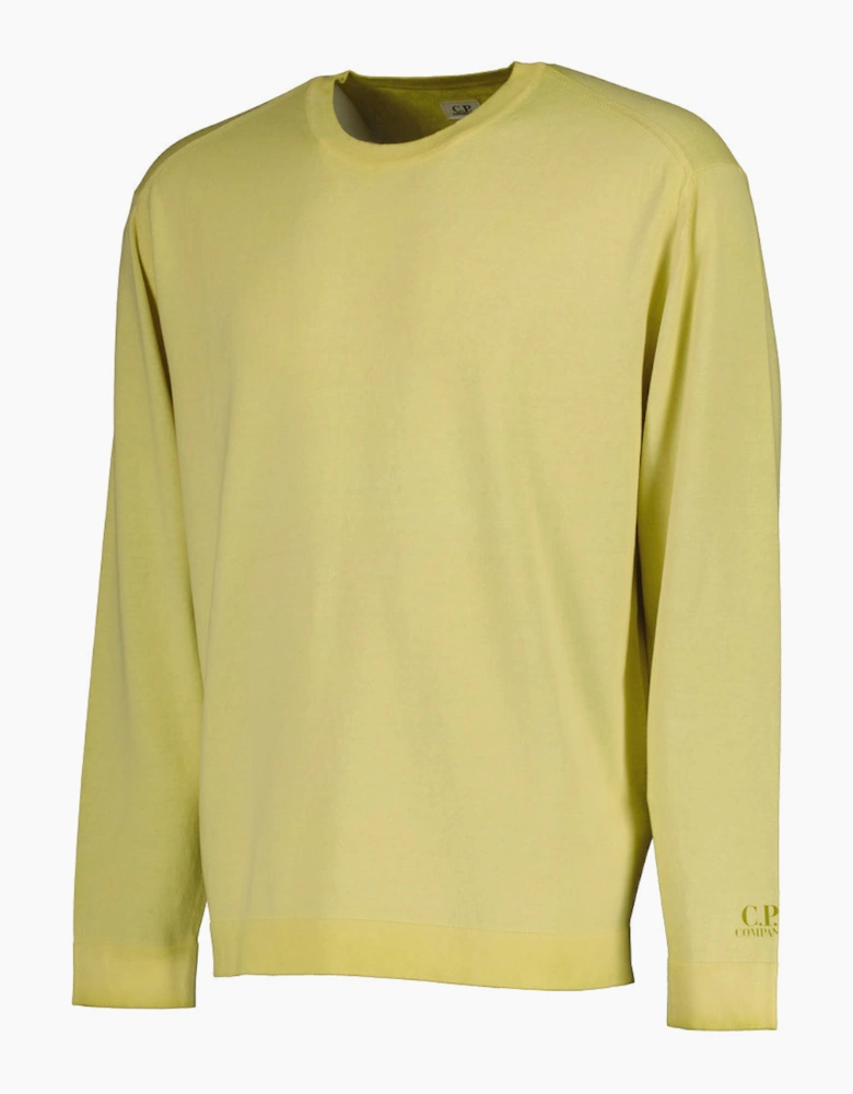 Cotton Crepe Crewneck Cuff Logo Knit
