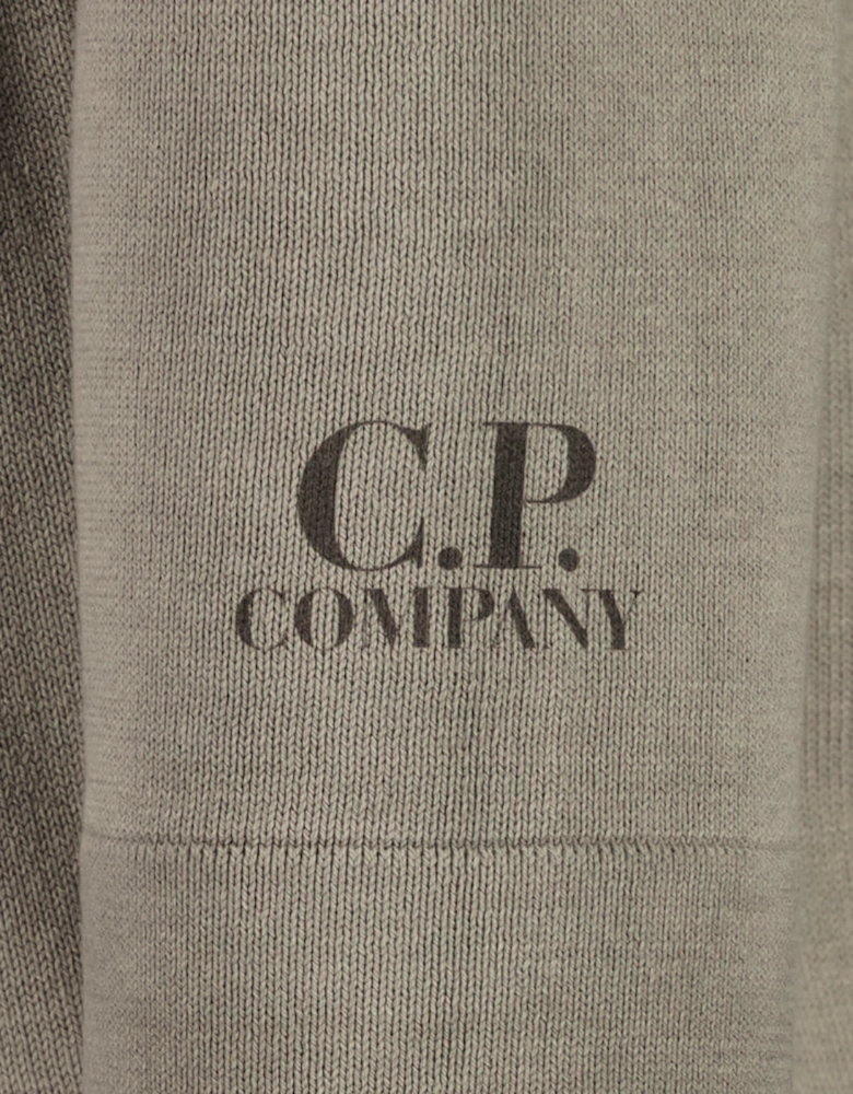 Cotton Crepe Crewneck Cuff Logo Knit