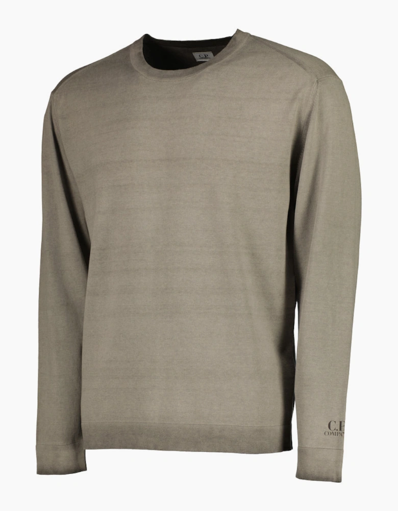 Cotton Crepe Crewneck Cuff Logo Knit