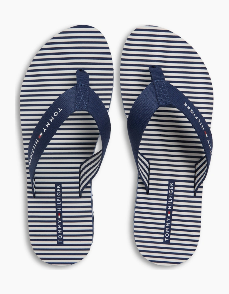 Tommy Hilfiger ITHACA STRIPE Womens Toe-Post Sandals Preppy Navy