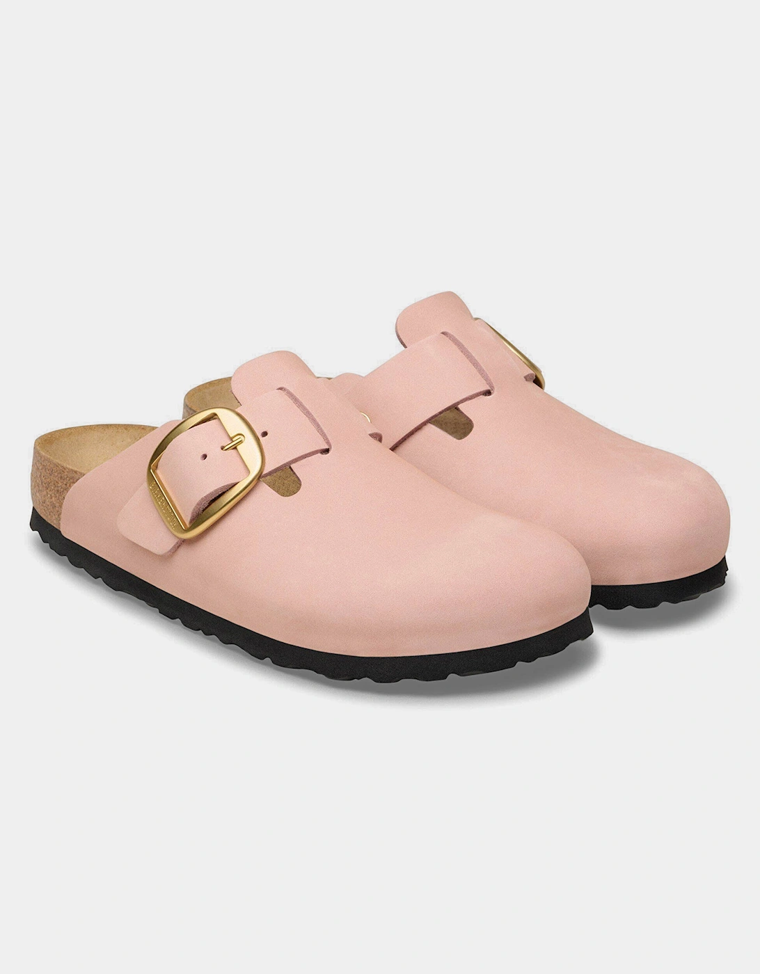 Birkenstock Boston Big Buckle Nubuck Leather Womens Clogs - Soft Pink