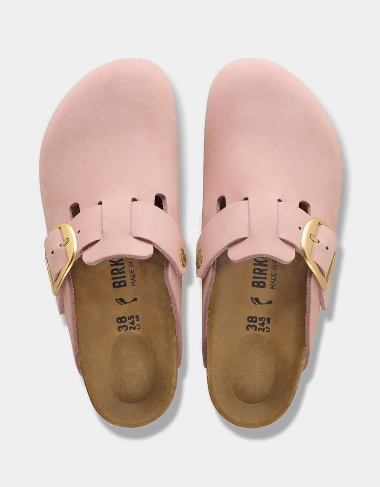 Birkenstock Boston Big Buckle Nubuck Leather Womens Clogs - Soft Pink
