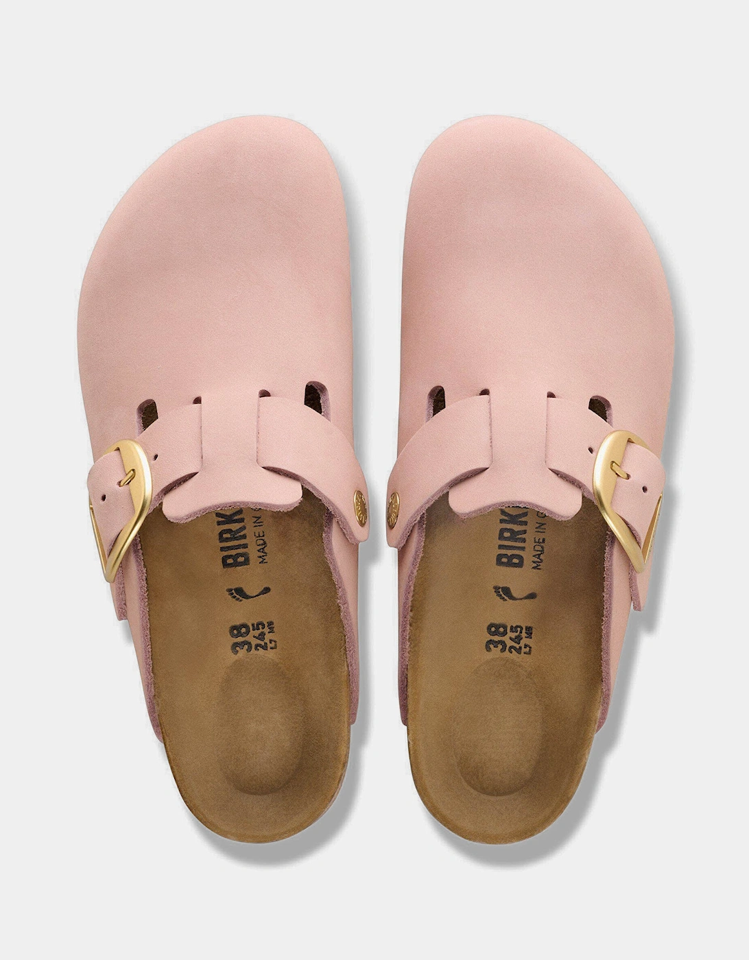 Birkenstock Boston Big Buckle Nubuck Leather Womens Clogs - Soft Pink