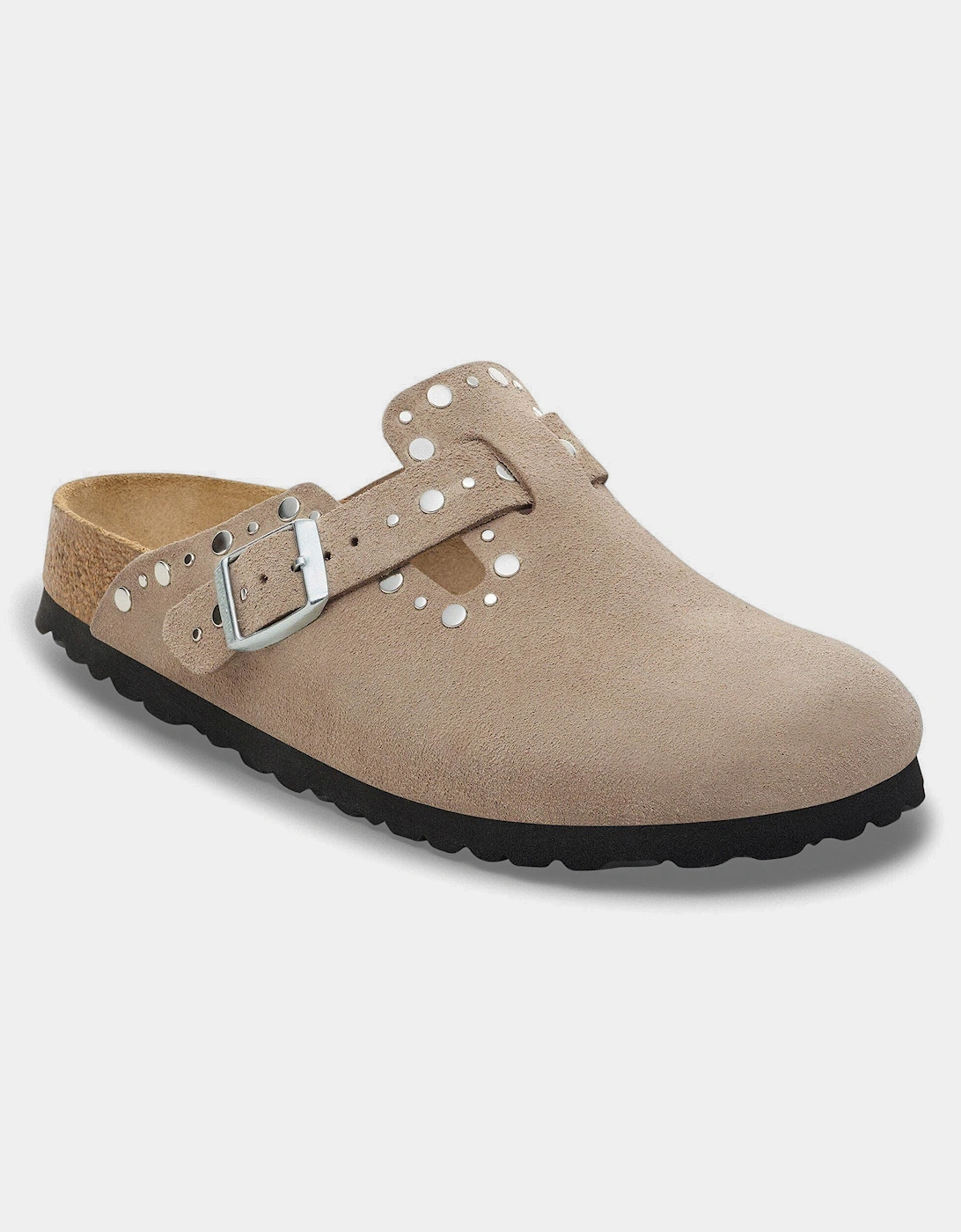 Birkenstock Boston Rivet Suede Leather Womens Clogs - Taupe
