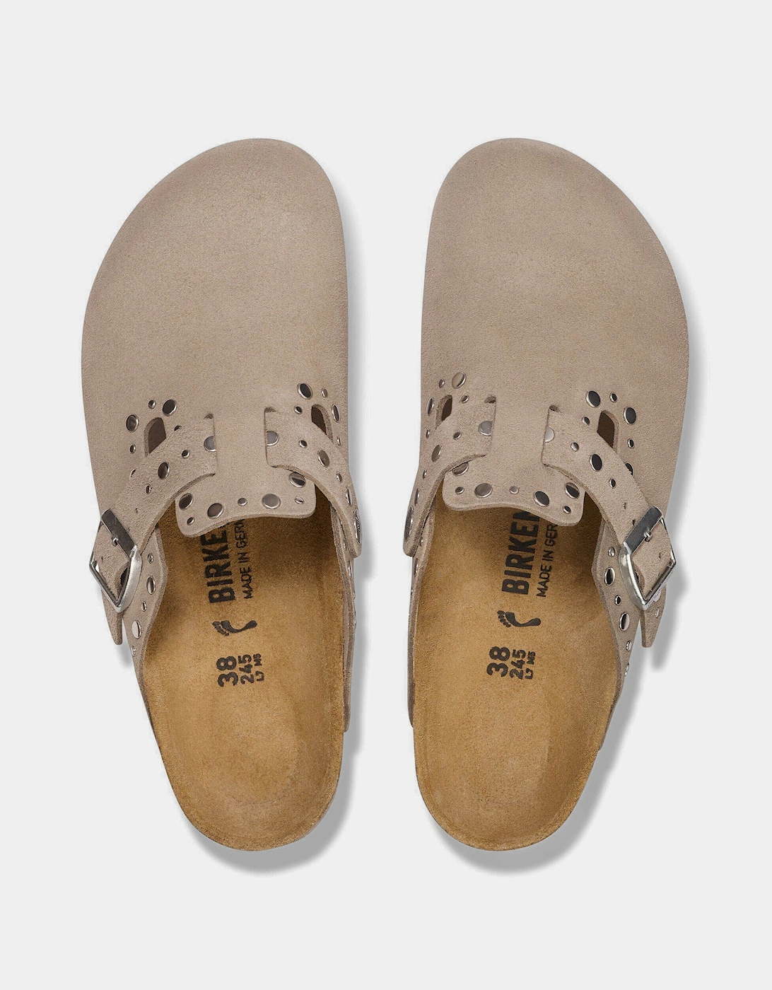 Birkenstock Boston Rivet Suede Leather Womens Clogs - Taupe
