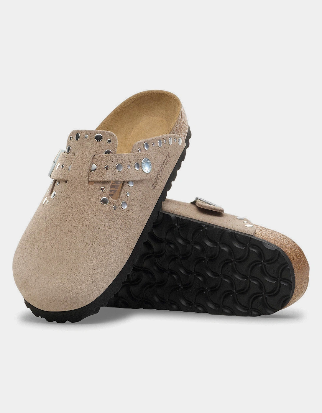 Birkenstock Boston Rivet Suede Leather Womens Clogs - Taupe