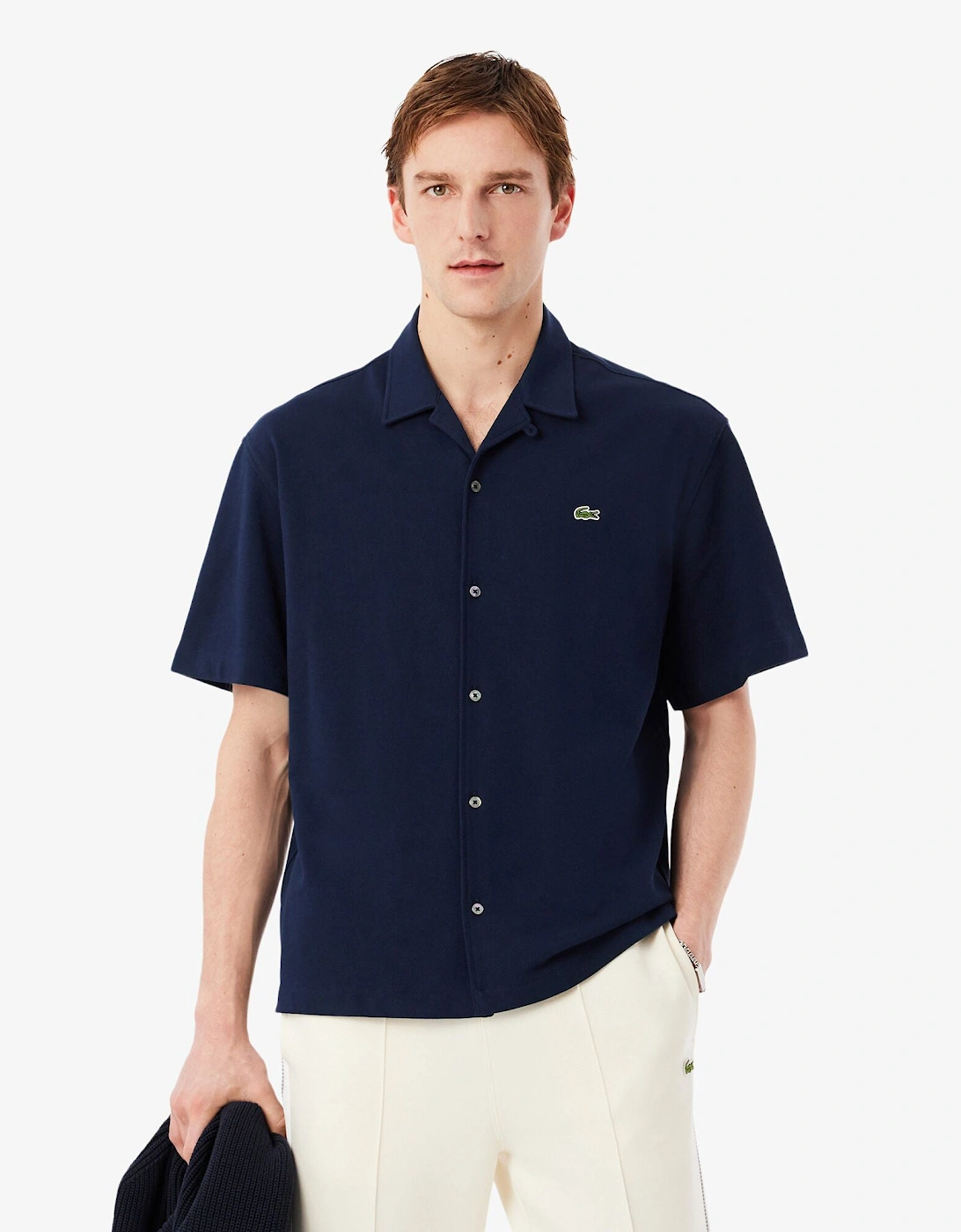 Lacoste Men's Navy Relaxed Fit Short Sleeved Piqué Shirt - Blue 166  40/Regular L
