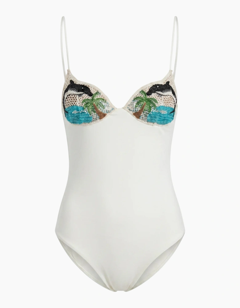 Dolphin One Piece Swimsuit White in Stock