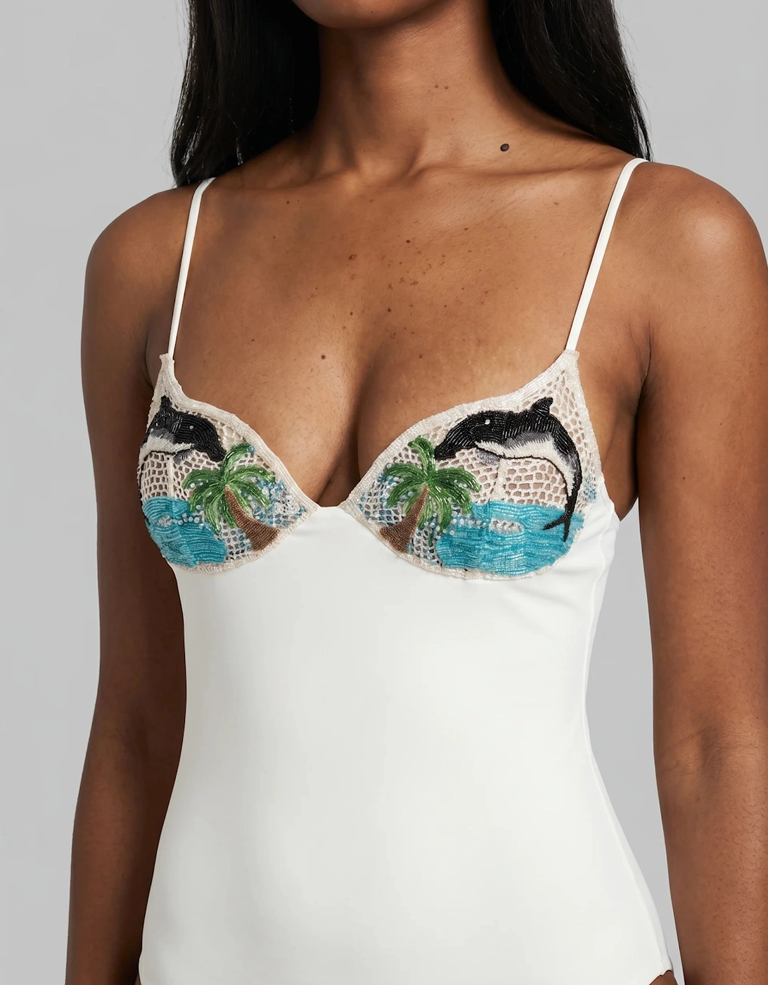Dolphin One Piece Swimsuit White in Stock