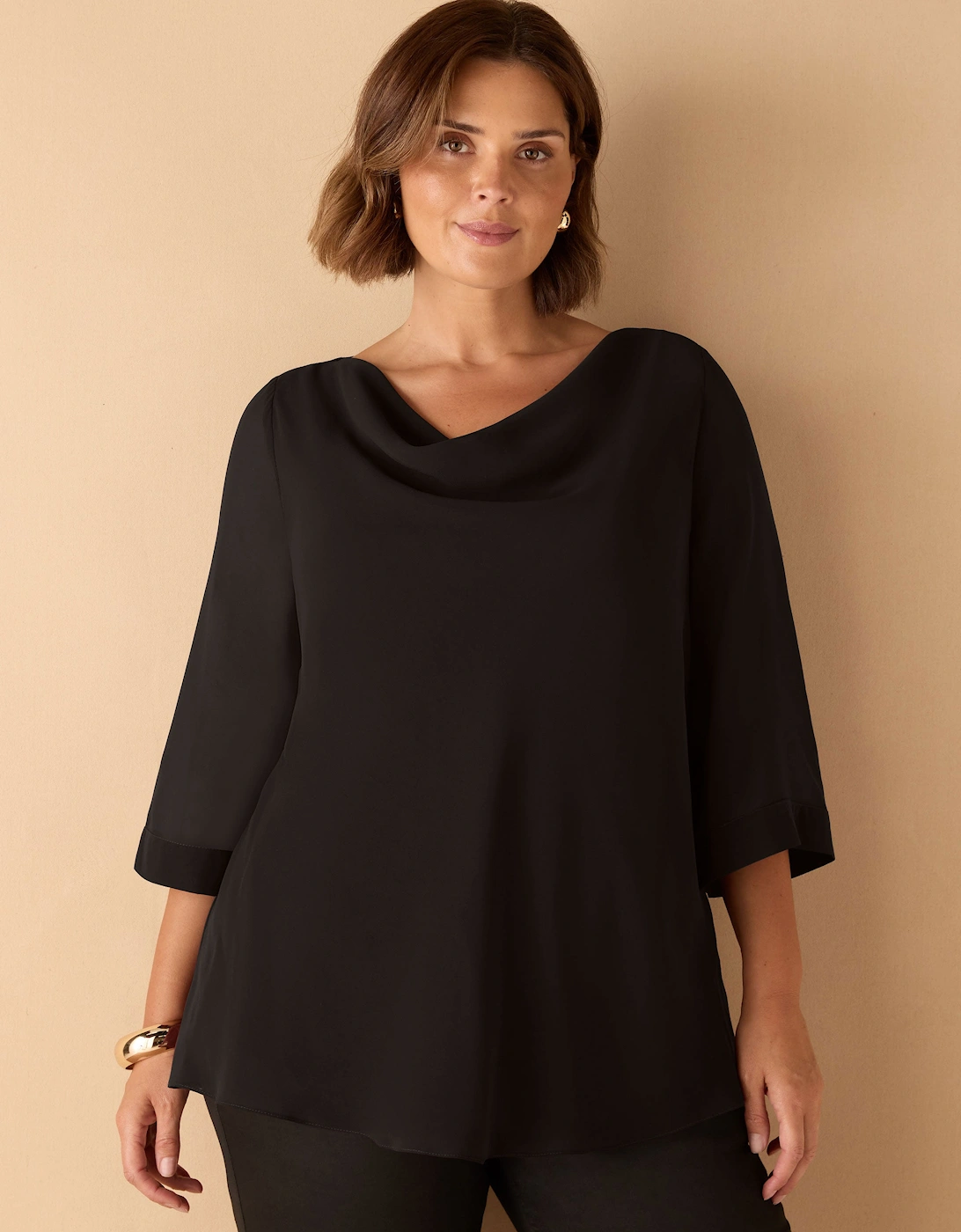Black Cowl Neck Overlay Top