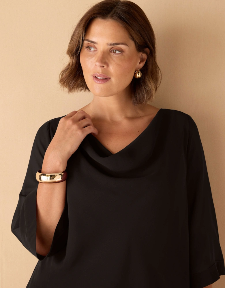 Black Cowl Neck Overlay Top