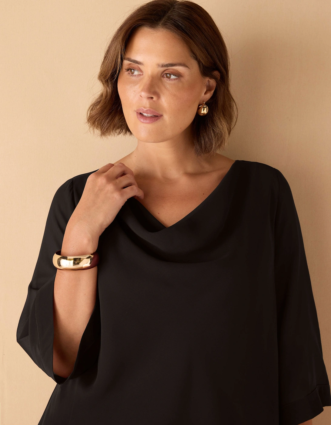Black Cowl Neck Overlay Top