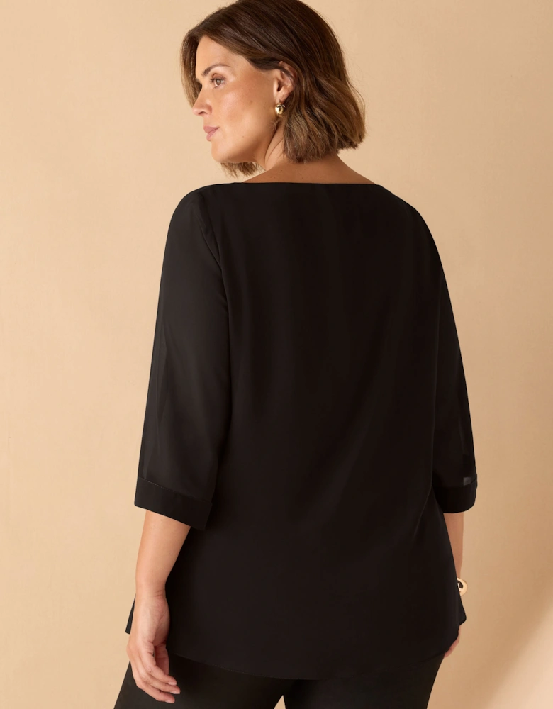 Black Cowl Neck Overlay Top