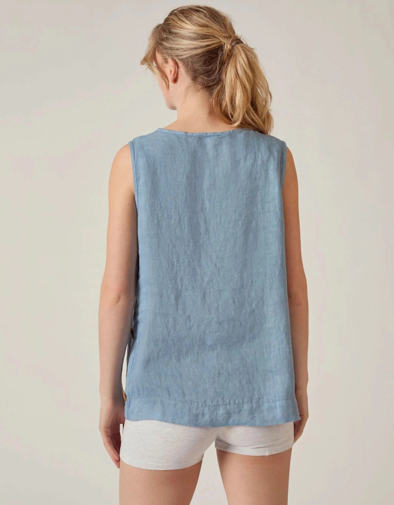 Denim Blue Linen Sleeveless Top