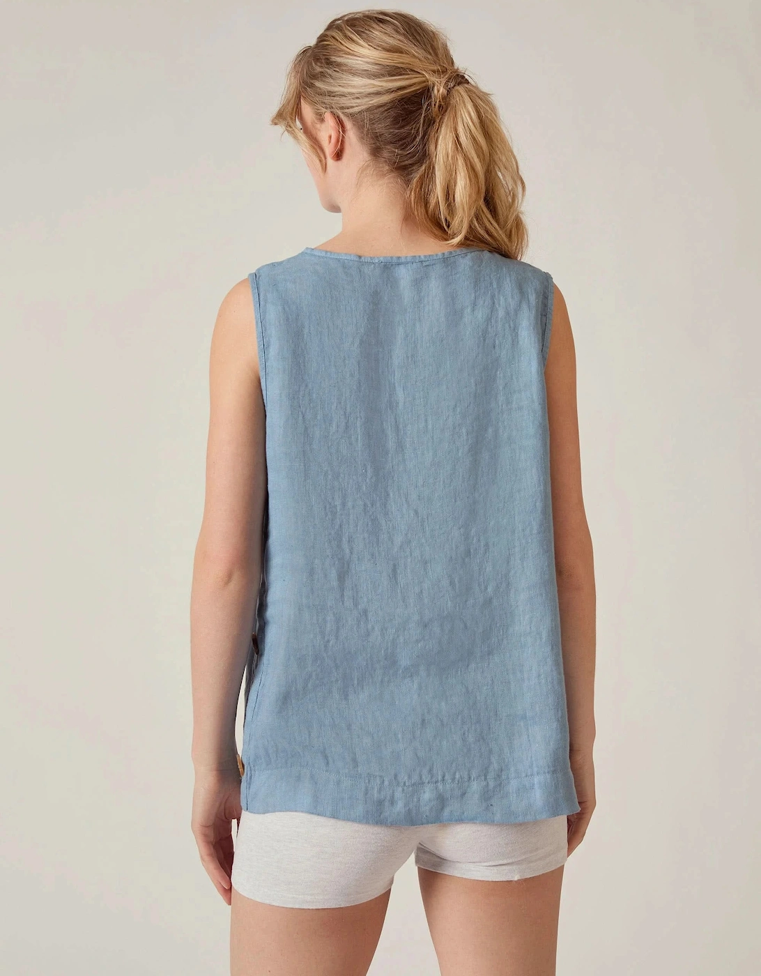 Denim Blue Linen Sleeveless Top