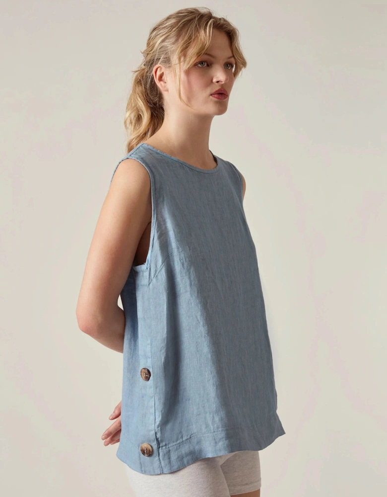 Denim Blue Linen Sleeveless Top
