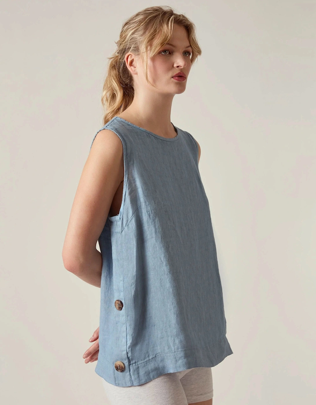 Denim Blue Linen Sleeveless Top