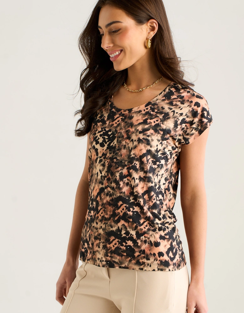 East Village Short Sleeve Animal Smudge print top