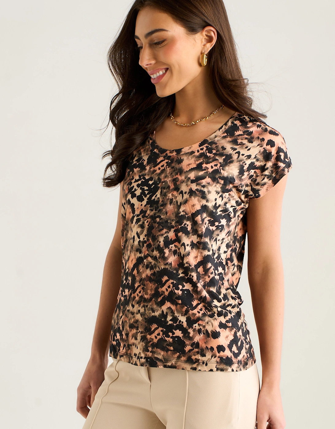 East Village Short Sleeve Animal Smudge print top
