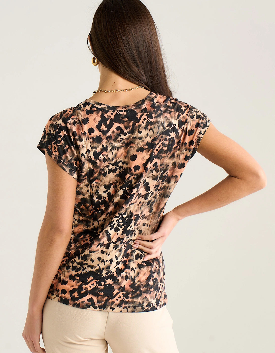 East Village Short Sleeve Animal Smudge print top