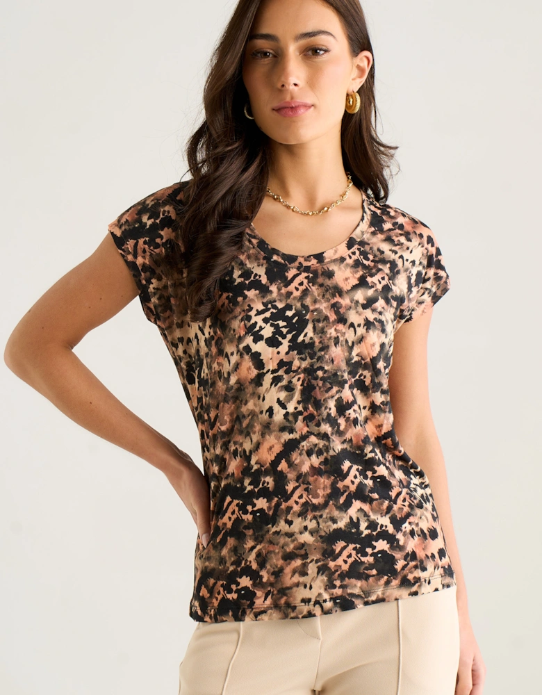 East Village Short Sleeve Animal Smudge print top