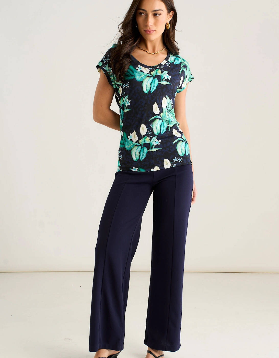 East Village Multicolour Tropical Animal Print Short Sleeve top