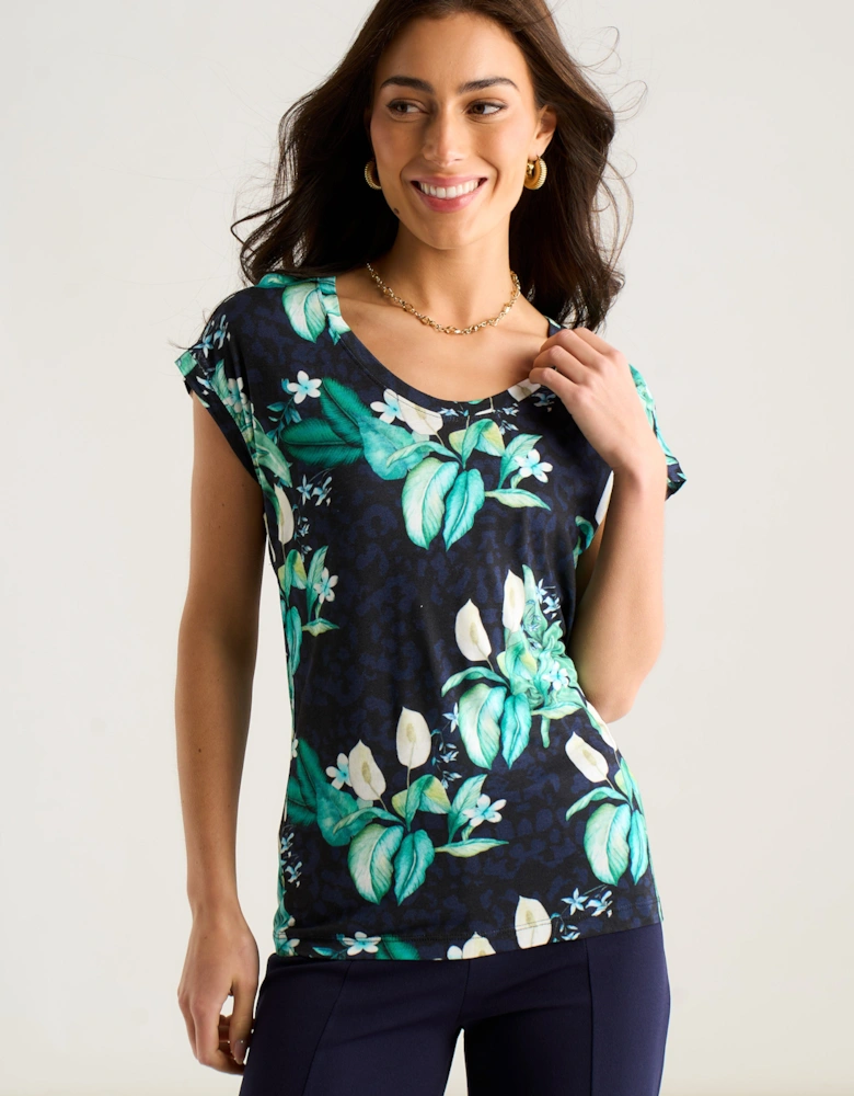 East Village Multicolour Tropical Animal Print Short Sleeve top