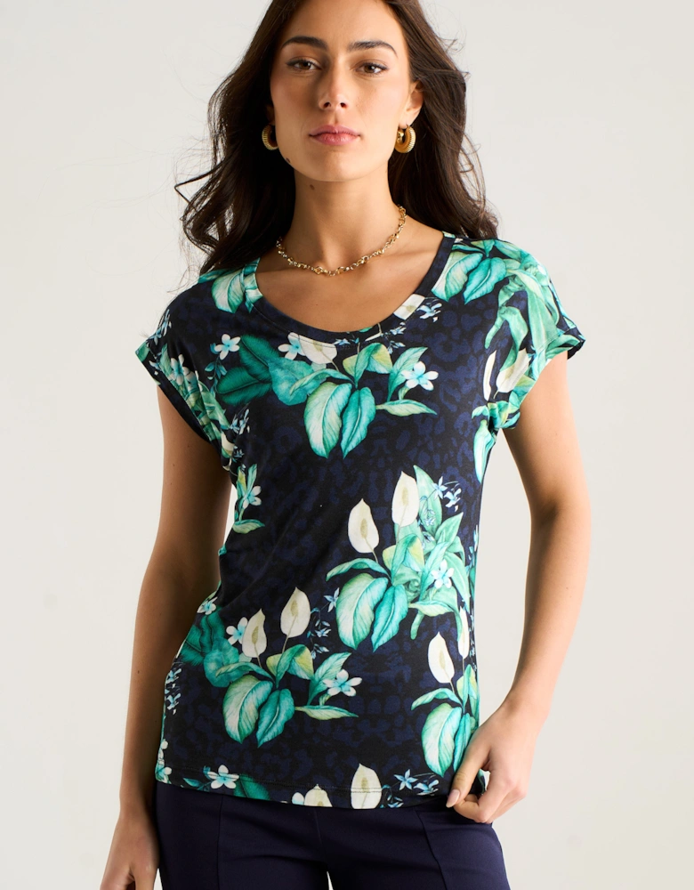 East Village Multicolour Tropical Animal Print Short Sleeve top