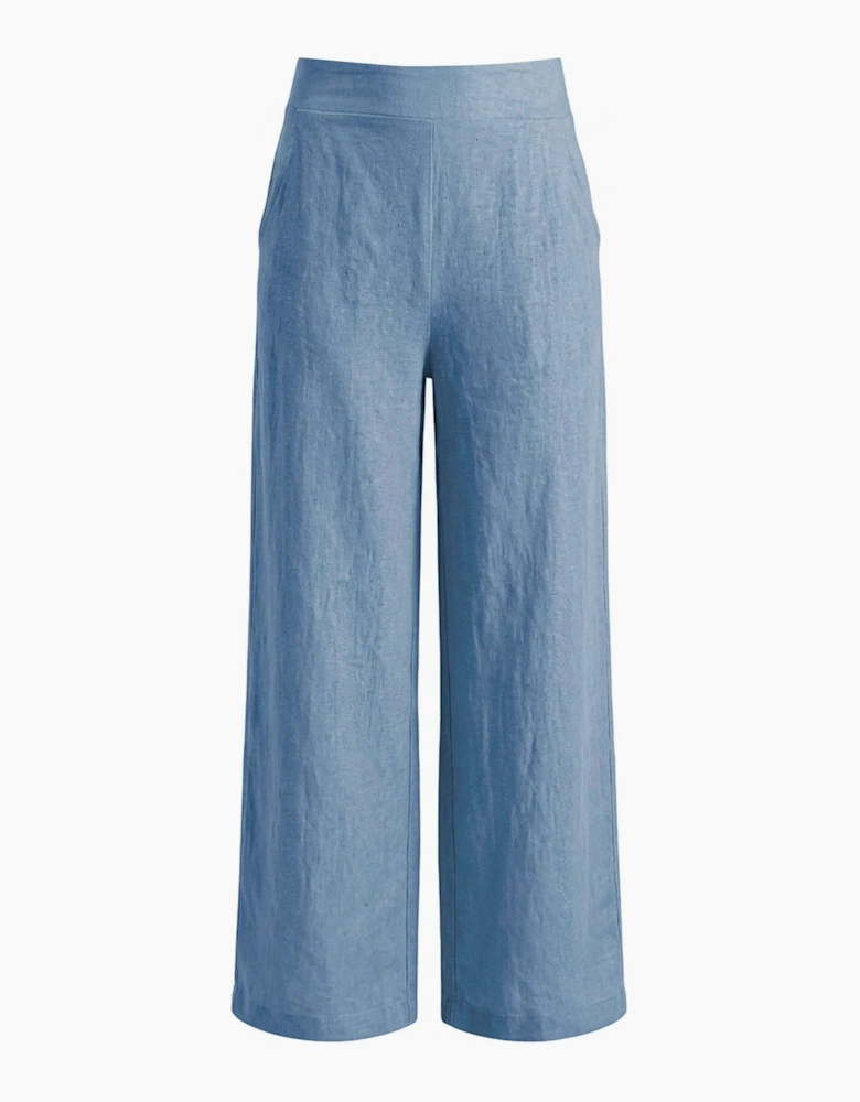 Denim Blue Linen Wide-Leg Trousers