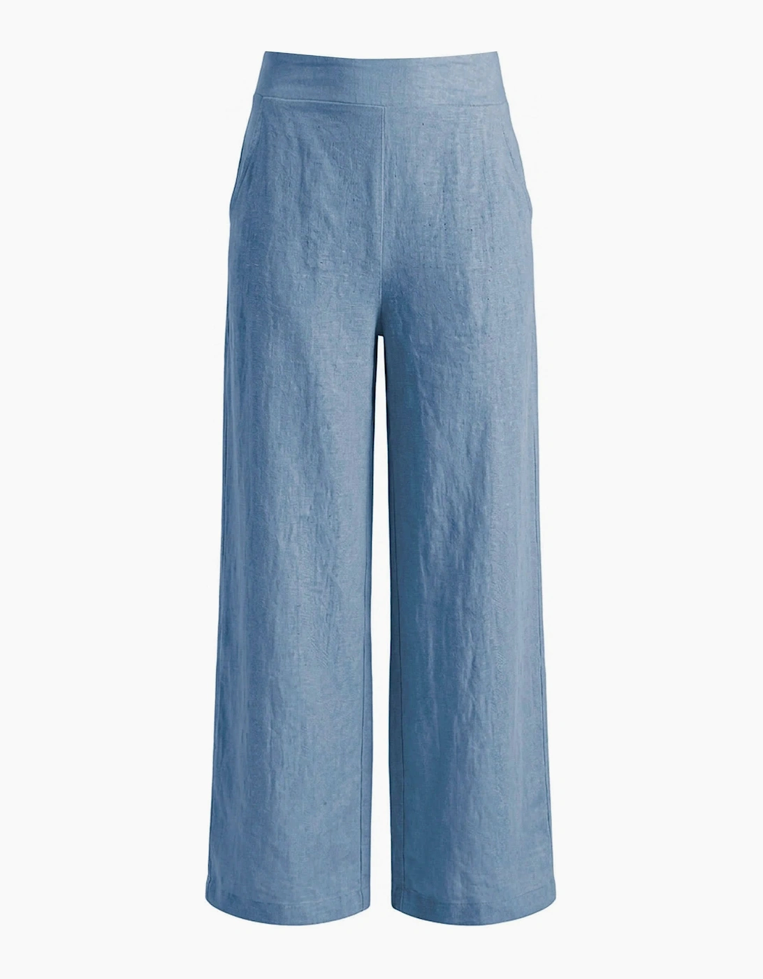 Denim Blue Linen Wide-Leg Trousers