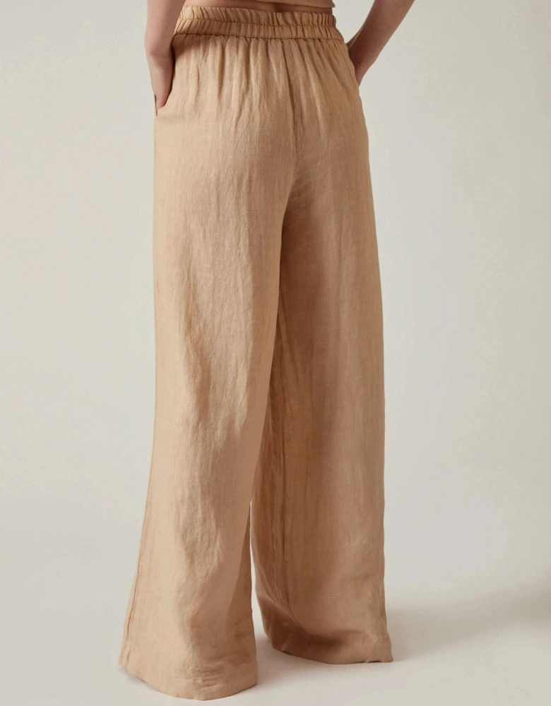 Sand Linen Wide-Leg Trousers